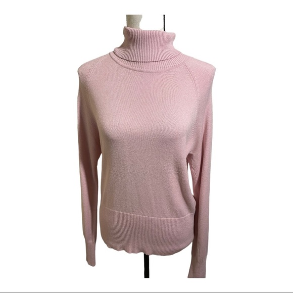 Halogen womens turtleneck ribbed details long sleeve sweater Viscose pink large - Picture 2 of 12